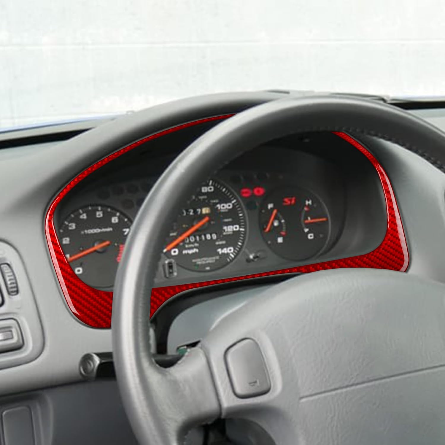 Car Red Carbon Fiber Accessories Speedometer Protective Cover Sticker Compatible with Honda Civic 1999 2000 (2 Door)