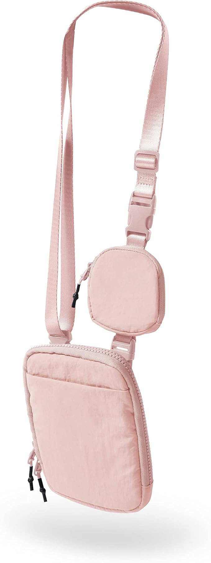 Unisex Crossbody Bag with Removable Small Pouch Adjustable Belt Bag, Light Pink