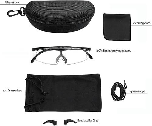 Miniatura 2 de Lupas, aumento del 160%, lente abatible hacia abajo, lupa manos libres 1.6X para lectura, trabajo cercano, joyeros, artes, manualidades y pasatiempos