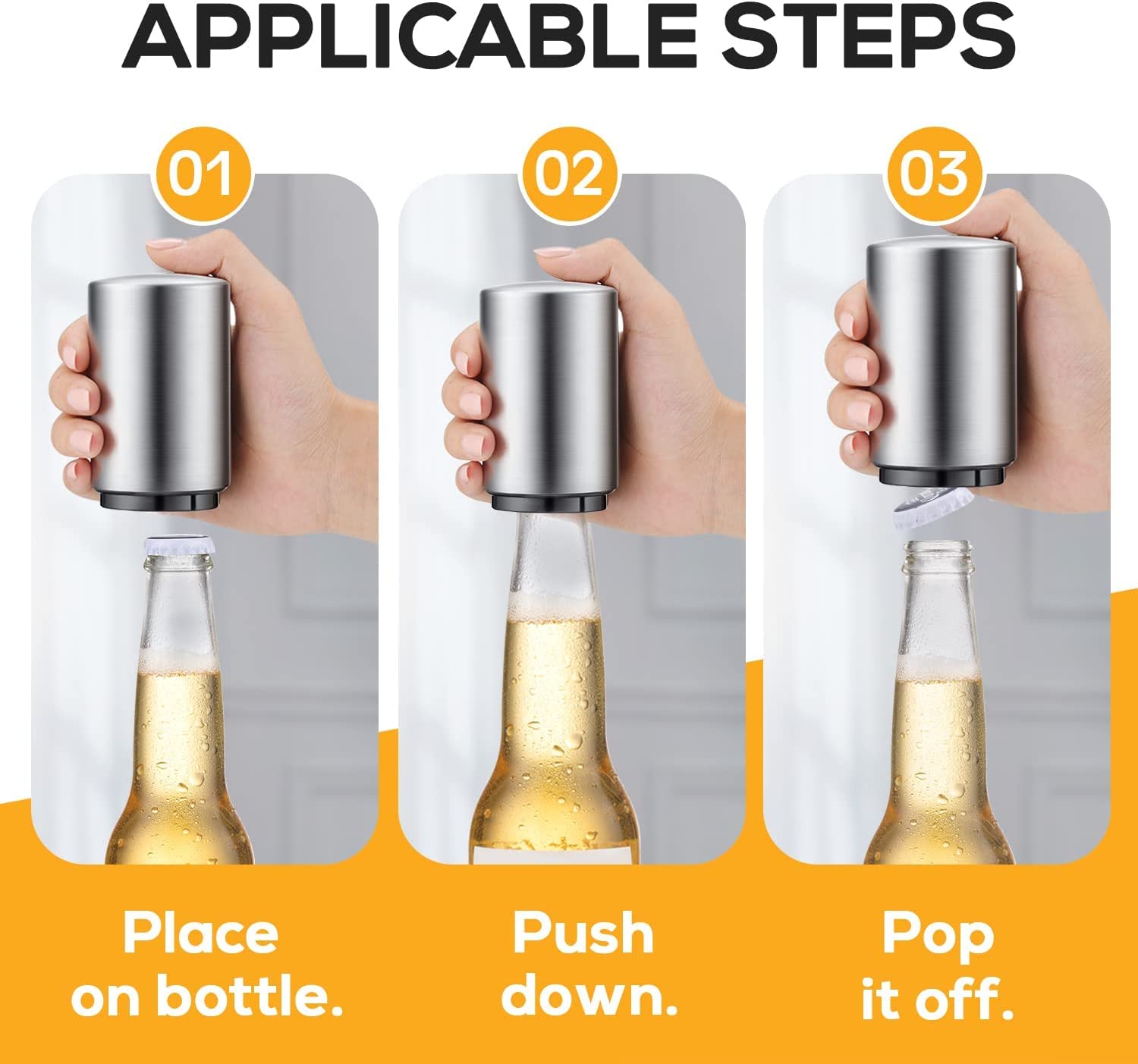 Paquete de 6 abrebotellas de cerveza de alta calidad (plateado), abrebotellas automáticos, abridor de cerveza de acero inoxidable, no daña la tapa de la botella, abrebotellas portátil para bares,