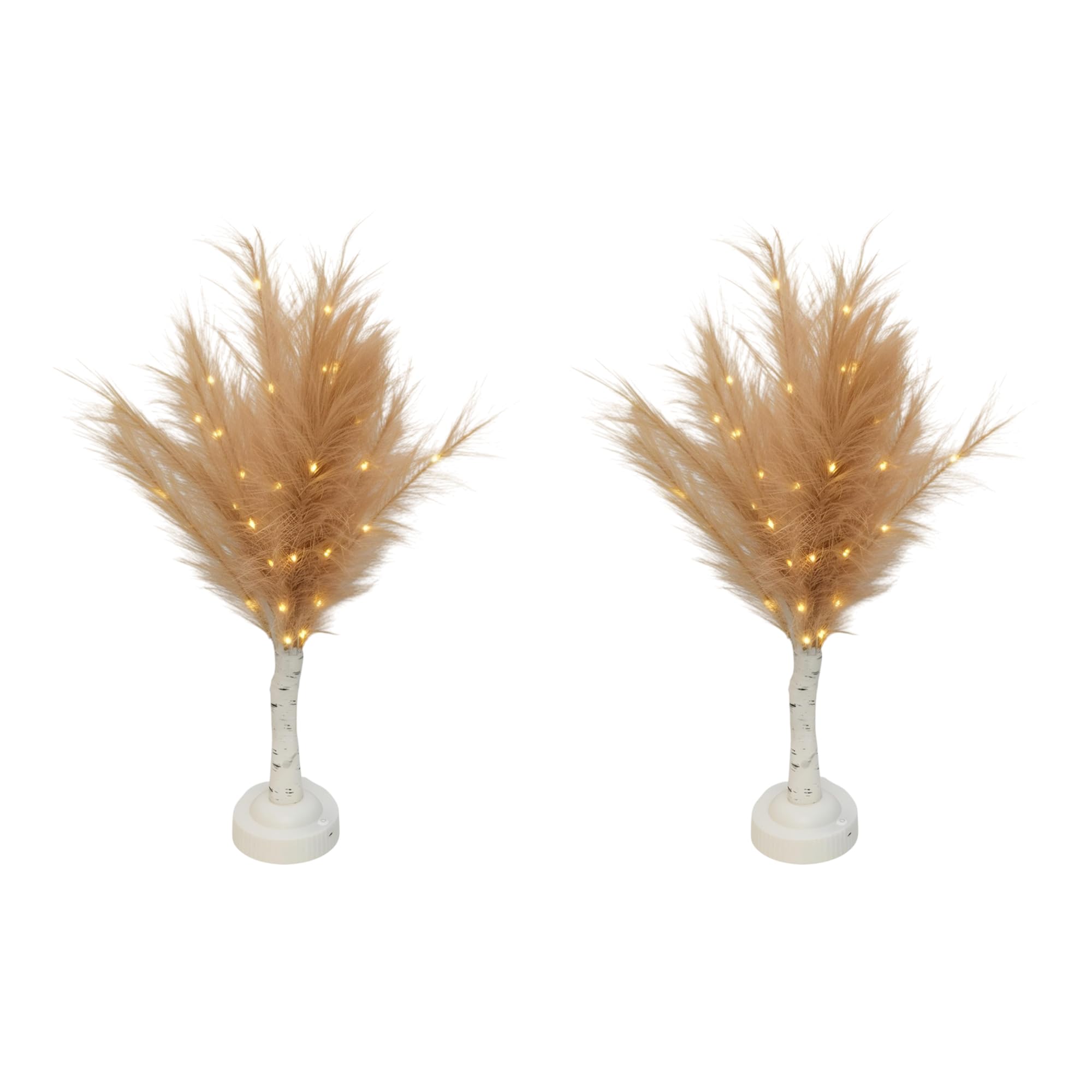 SHATCHI 2Pcs - 70cm Champagne Feather Tree Table Lamp Warm White LEDs Lighted Pampas Tree – Battery-Operated Decorative Night Light for Christmas, Home, Events, Holiday Decorations