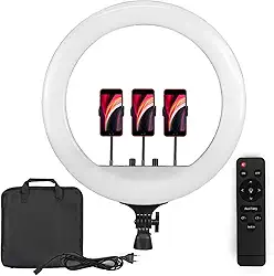 Ring Light 45cm LED RL18 + 3 Suportes de Celular + Tripé 2m com Controle Remoto