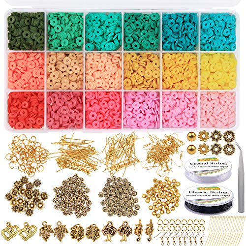 EuTengHao Lot de 6655 perles rondes plates en céramique pour la fabrication de bijoux, bracelets, colliers, boucles d'oreilles avec cordon et pendentif (18 couleurs, 6 mm) Cover