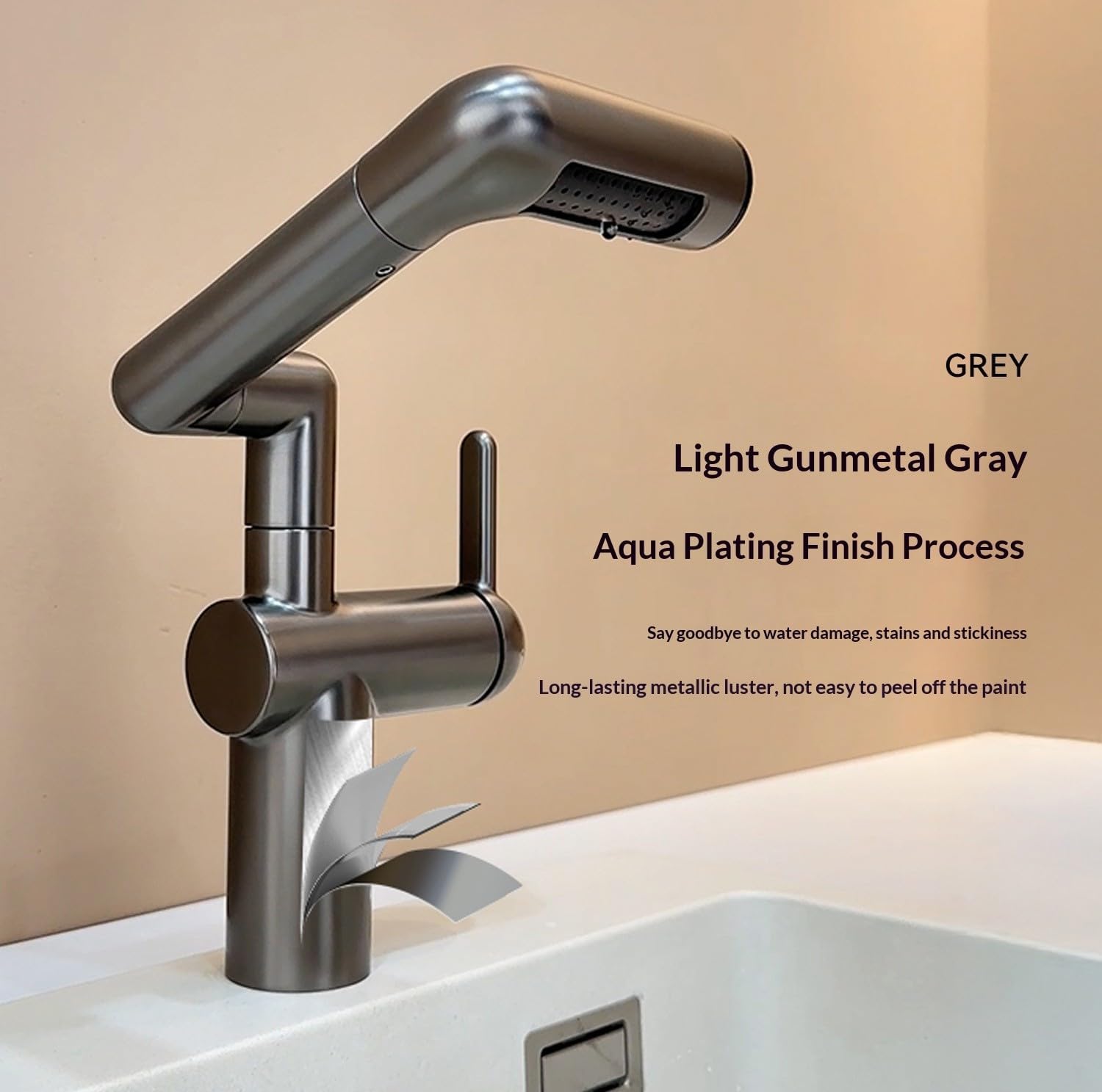 Single Hole Bathroom Faucet for Vanity – 3‑Way Spray with Full 360° Swivel, Brushed Nickel Stainless Steel Lead‑Free with Ceramic Valve