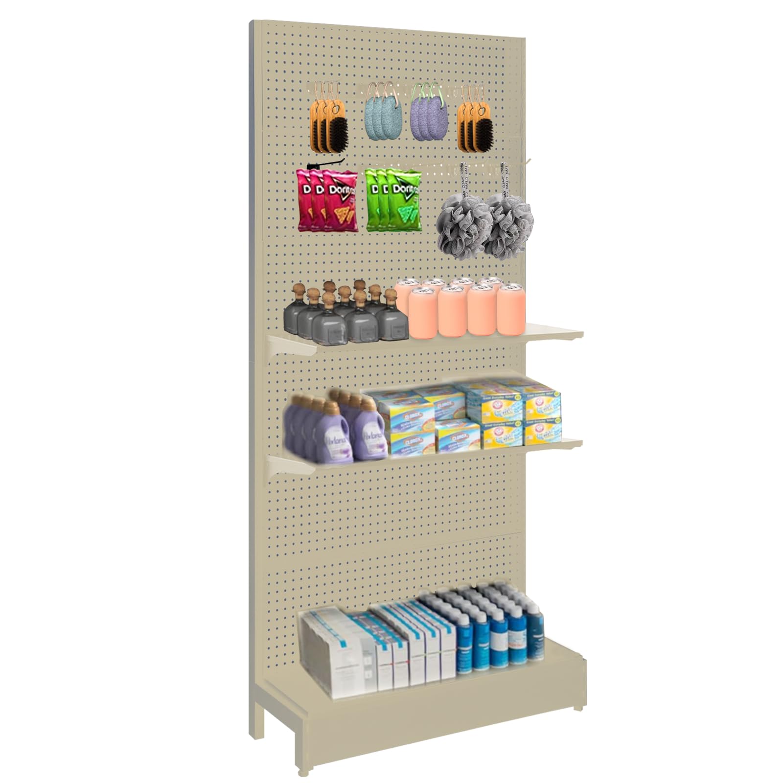 NectaCol Pegboard Display Stand, Gondola Retail Shelving Wall Display for Convenient Grocery Office Supply or Liquor Stores, Single Side Peg Board Panels, Cream