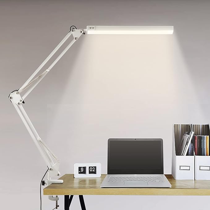 LED Desk Lamp with Clamp, Swing Arm Desk Lamp, Eyecaring Dimmable Desk