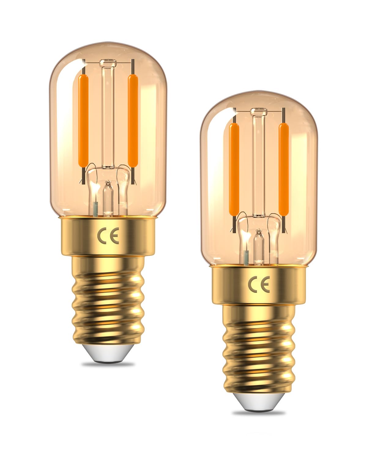 TobeBright E14 LED Warmweiss 2W Dimmbar 2200K Ultrawarmes Nachtlicht Glühbirne E14 T22 SES, Vintage Bernstein Glas Filament Design, AC220-240V, 2-Pack