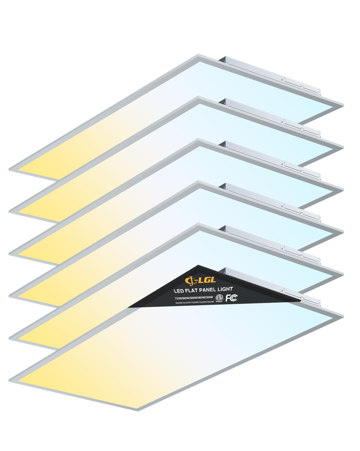 Photo 1 of JC-LGL 2x4 LED Flat Panel Light, Drop Ceiling Lights Fixture, Selectable Features, 30W/40W/50W/60W/72W, 3000K/3500K/4000K/5000K/6500K, Dimmable (0-10V), for Office Kitchen, ETL Listed (2x4FT-6Pack)