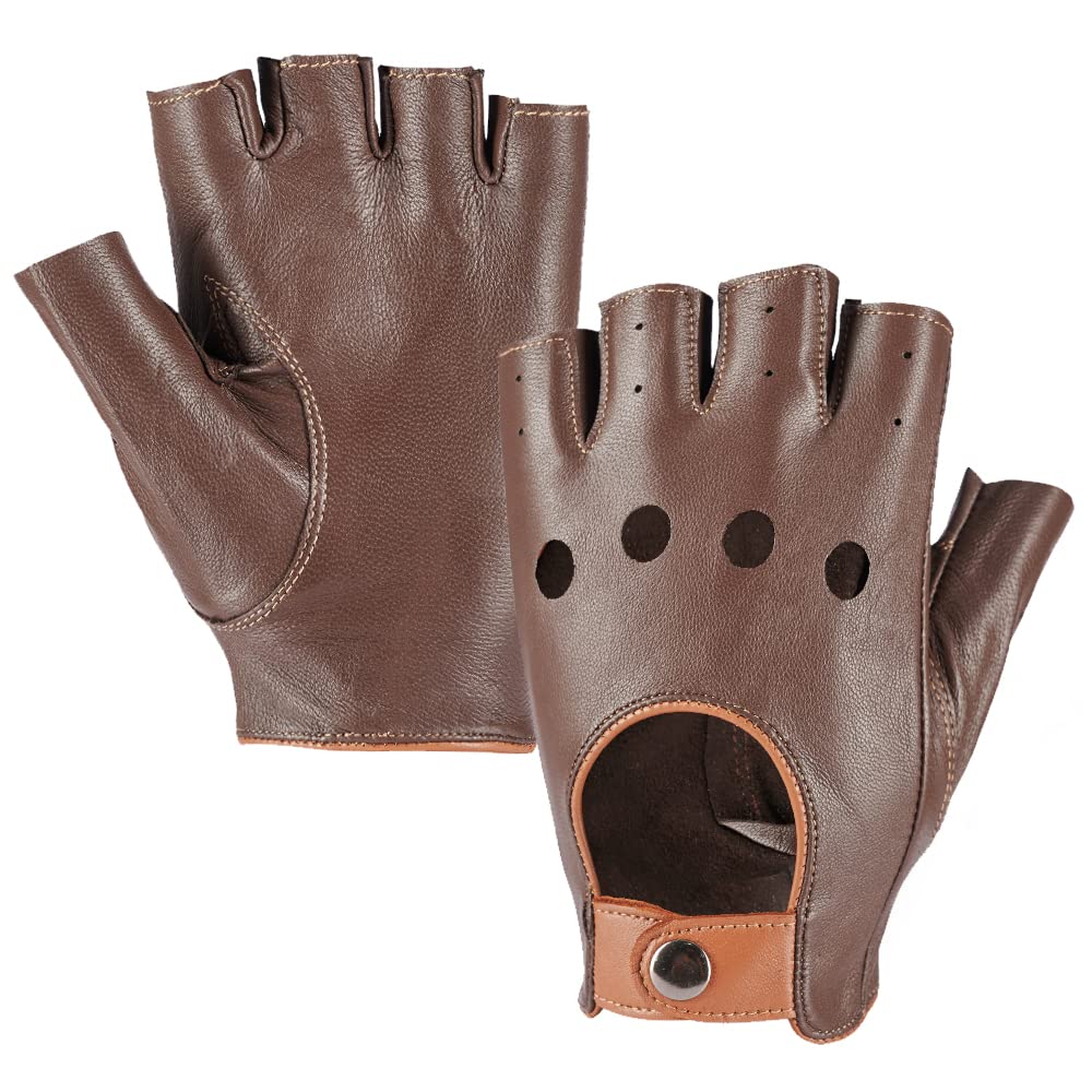 MGGMOKAY Fingerlose Herren Half Finger Autofahrer Handschuhe aus Leder