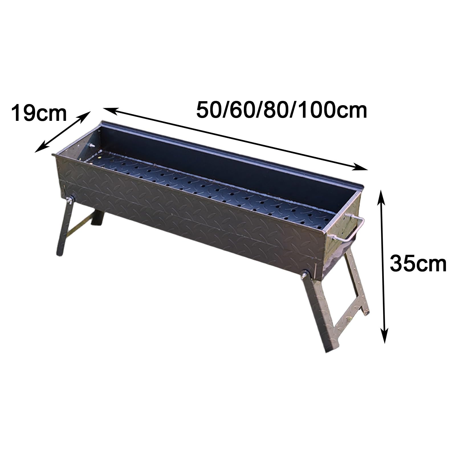 Griglia portatile a carbone per campeggio, griglia pieghevole per barbecue, piastra in acciaio ispessito per cucinare all'aperto, viaggi, cortile e giardino, 60 x 19 x 35 cm