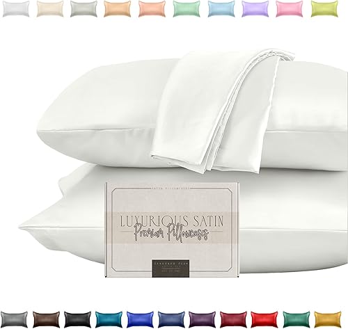Miniatura 1 de Elegant Comfort Juego de fundas de almohada de satén sedoso y lujoso de 2 piezas para una piel y cabello más saludables, cierre de cremallera oculto