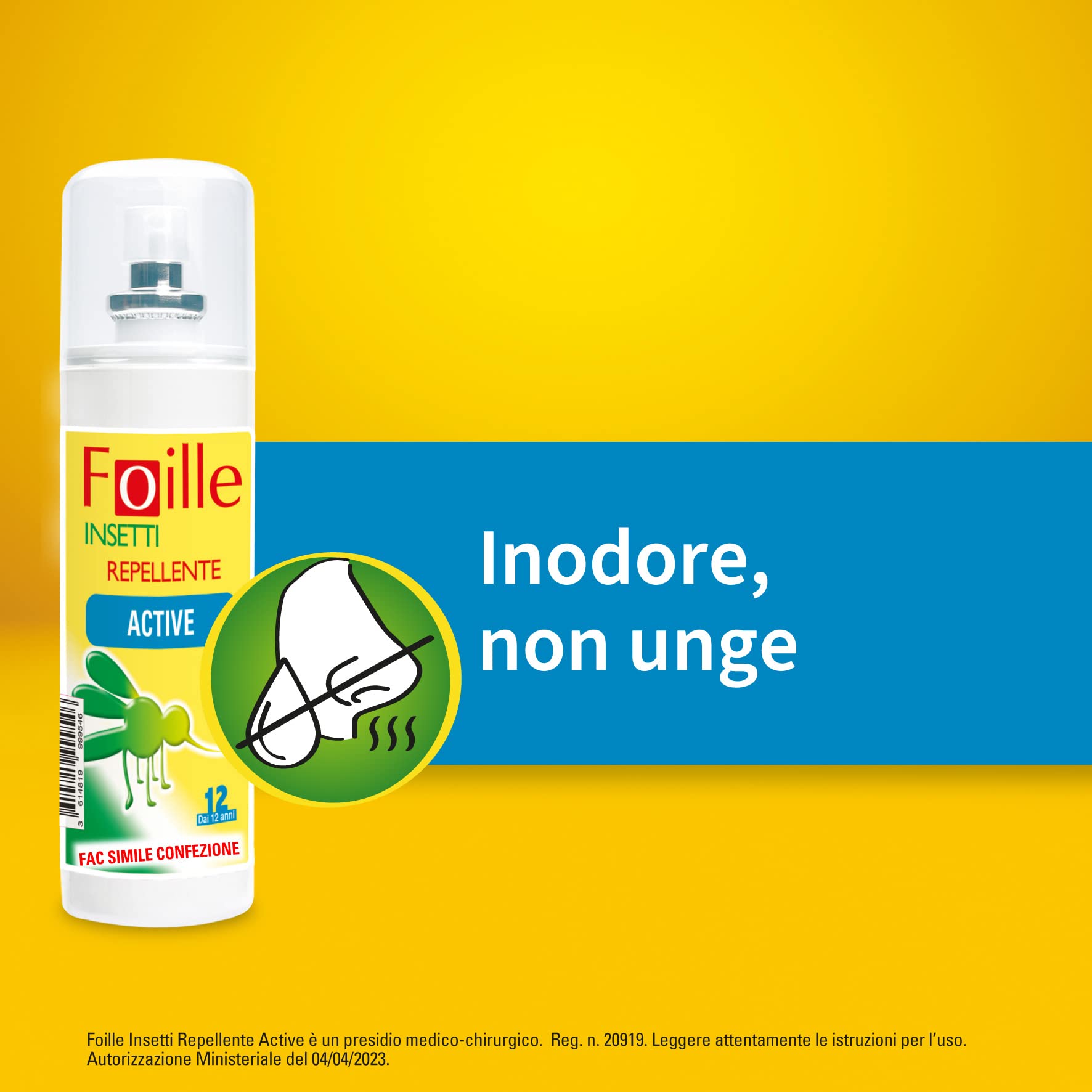 Foille Insetti Repellente Active con Icaridina al 20%, contro Zanzare, zecche e flebotomi, Efficacia immediata e Durata fino a 12 ore con due applicazioni, Pack due confezioni da 100 ml