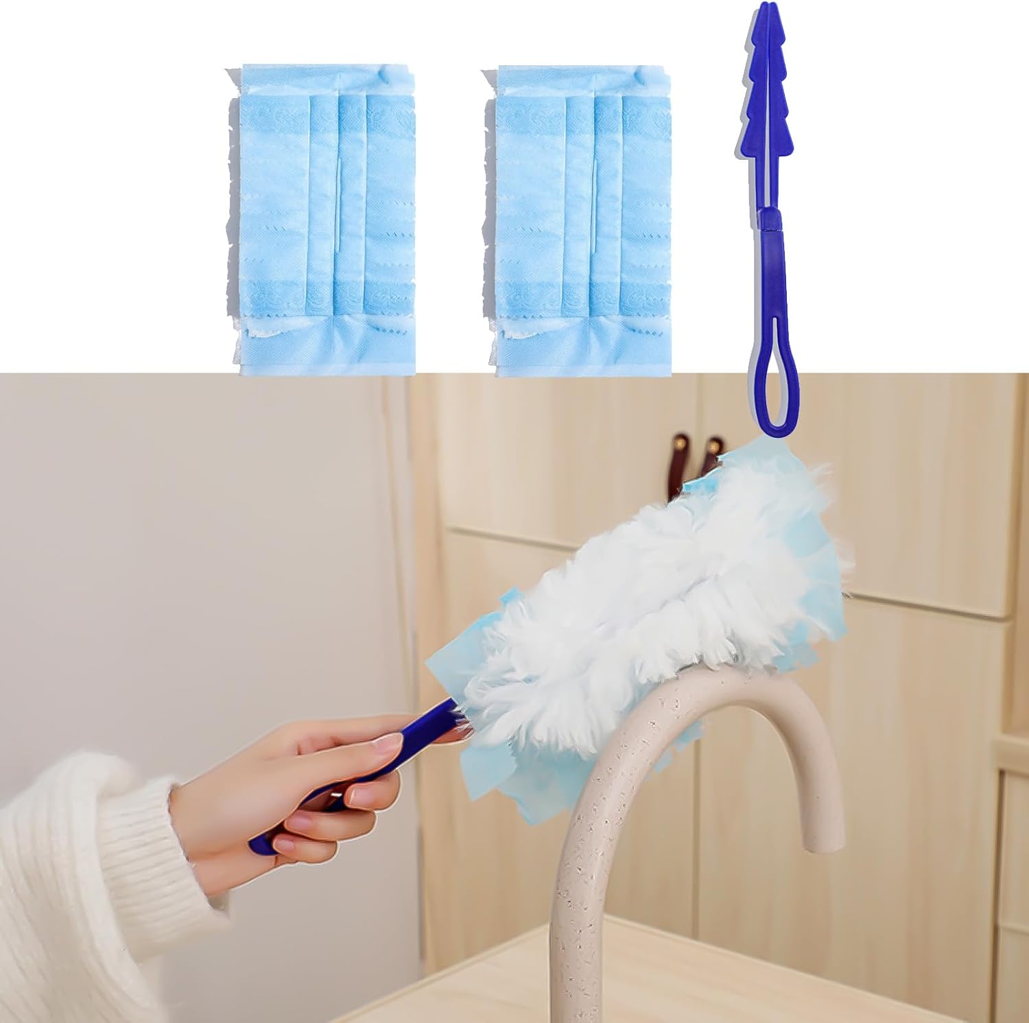 30Pcs Blue Dust with 1 Extender Handle, Dusters Multi Surface