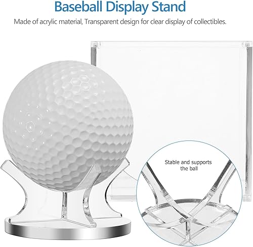 Miniatura 6 de Kisangel 2 juegos de soporte de béisbol vitrina de pelota de golf exhibe acrílico vitrinas para recuerdos de béisbol, béisbol con autógrafo