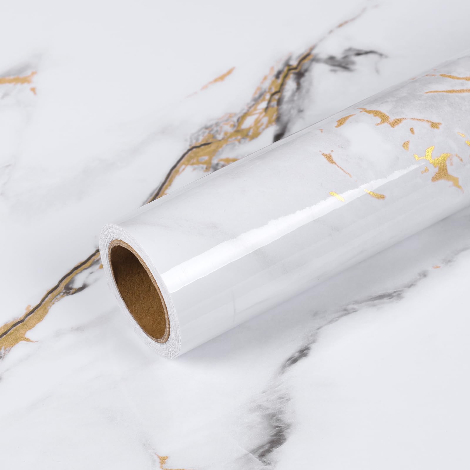 VEELIKE Glossy Gold White Marble Contact Paper for Countertops Waterproof Peel and Stick Countertops White Marble Wallpaper 15.7''x118'' Self Adhesive Vinyl Counter Top Wrap for Kitchen Bathroom Desk
