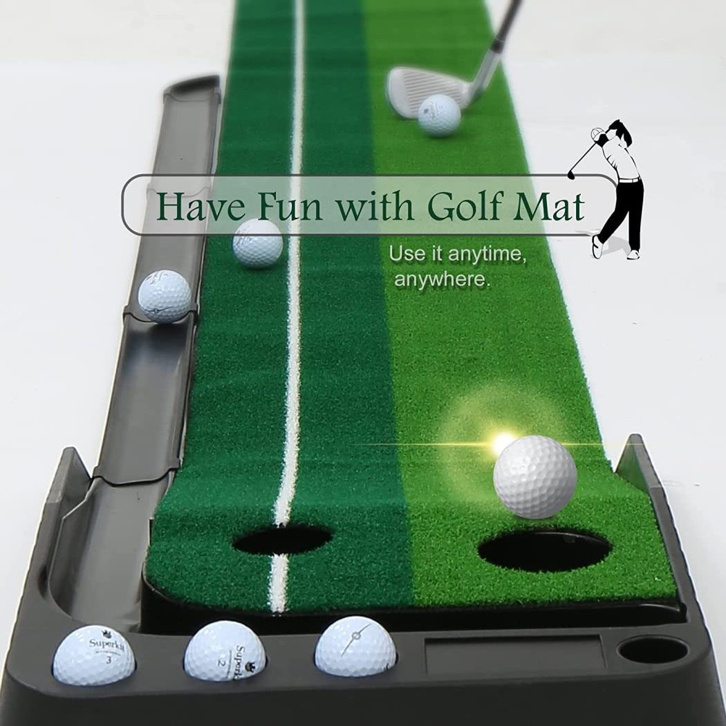 Putting Green - Alfombrilla de golf portátil con retorno automático de bolas, para interiores y exteriores, con 6 bolas adicionales, perfecta para práctica en casa y oficina