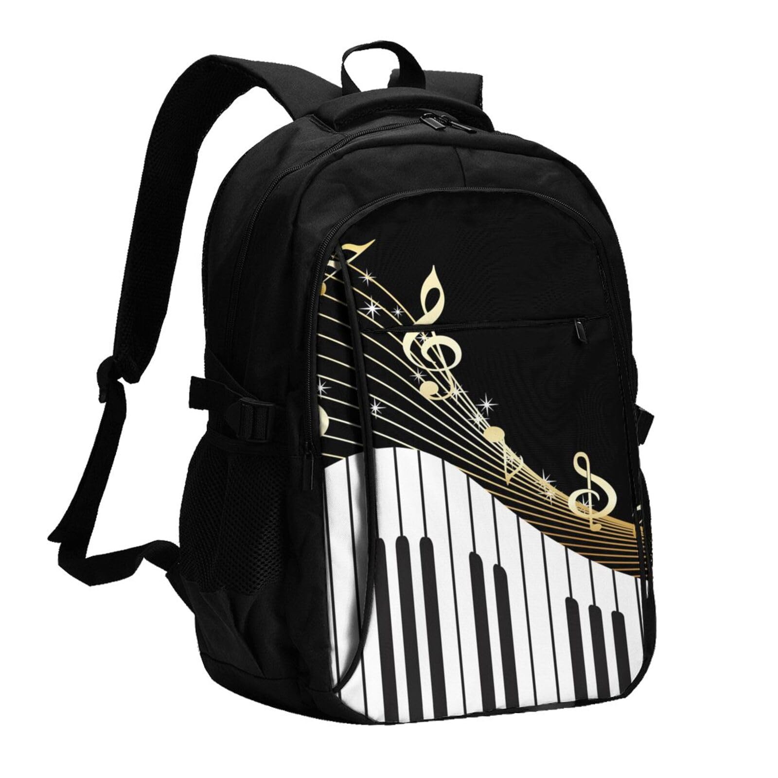 InOmak Schwarze Musiknoten, Reiserucksack, Freizeitrucksack, Schulrucksack, Laptop-Rucksack für Damen und Herren
