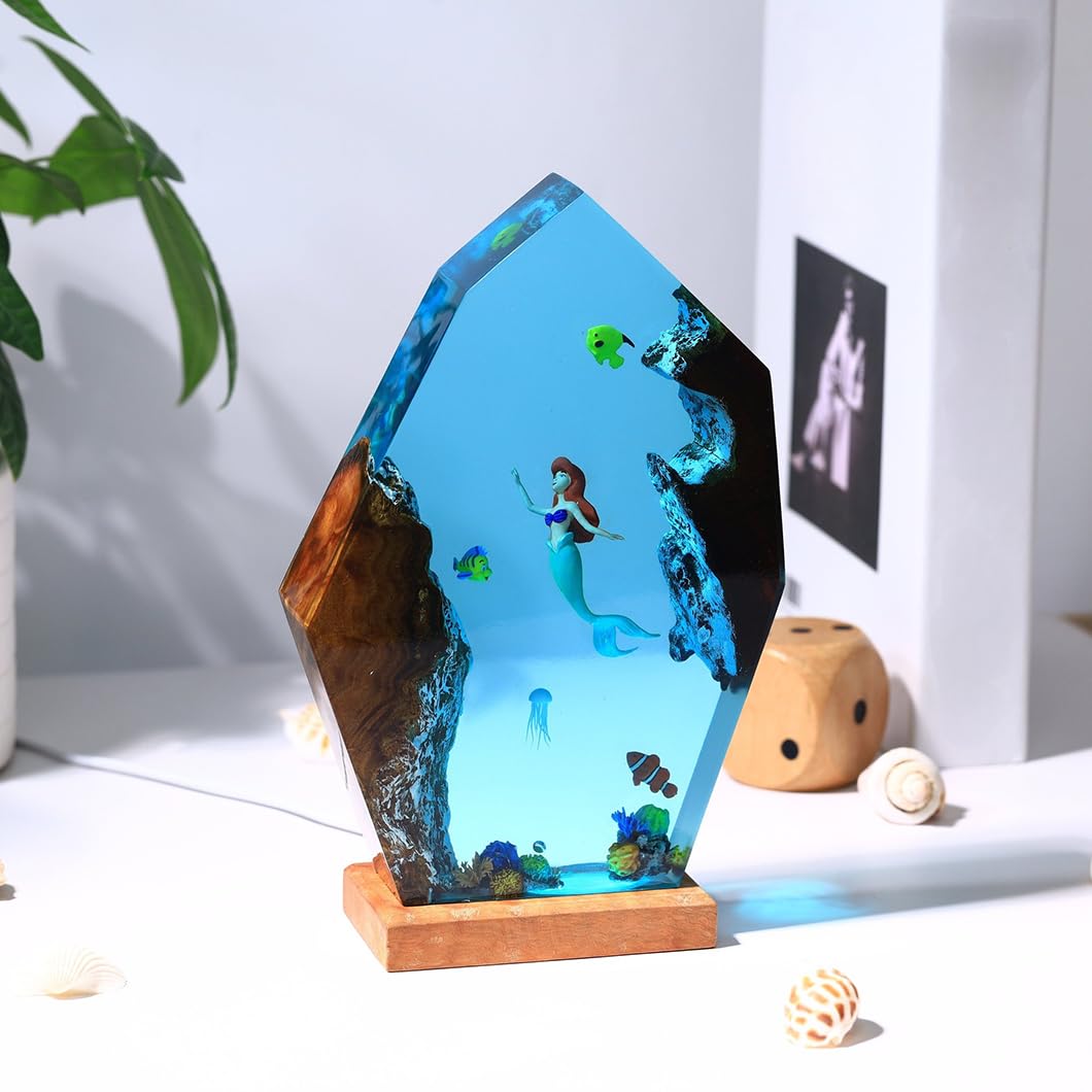 Lámpara decorativa de resina hecha a mano para el hogar - Lámpara de resina 3D con temática marina, pintura en perspectiva con temática marina, lámpara regulable (Modelo D, 4.3 * 4.7in)