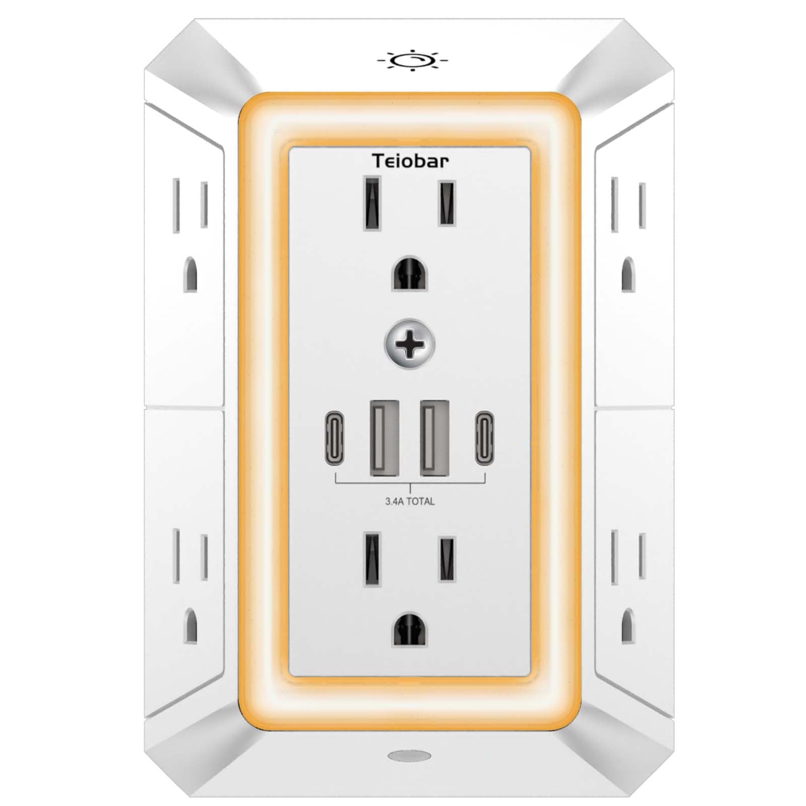 Multi Plug Wall Outlet Surge Protector with 6-Outlet & 4 USB Ports(2USB-C) White(Night Light) 6 Outlets