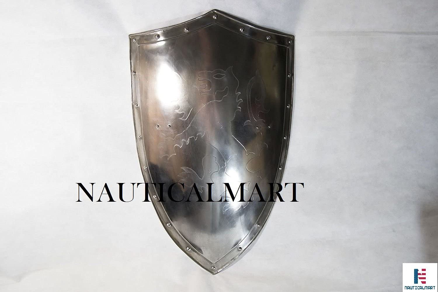 Full Size and Full Functional Knights Templar Suit of Armor - Shield Only Silver
