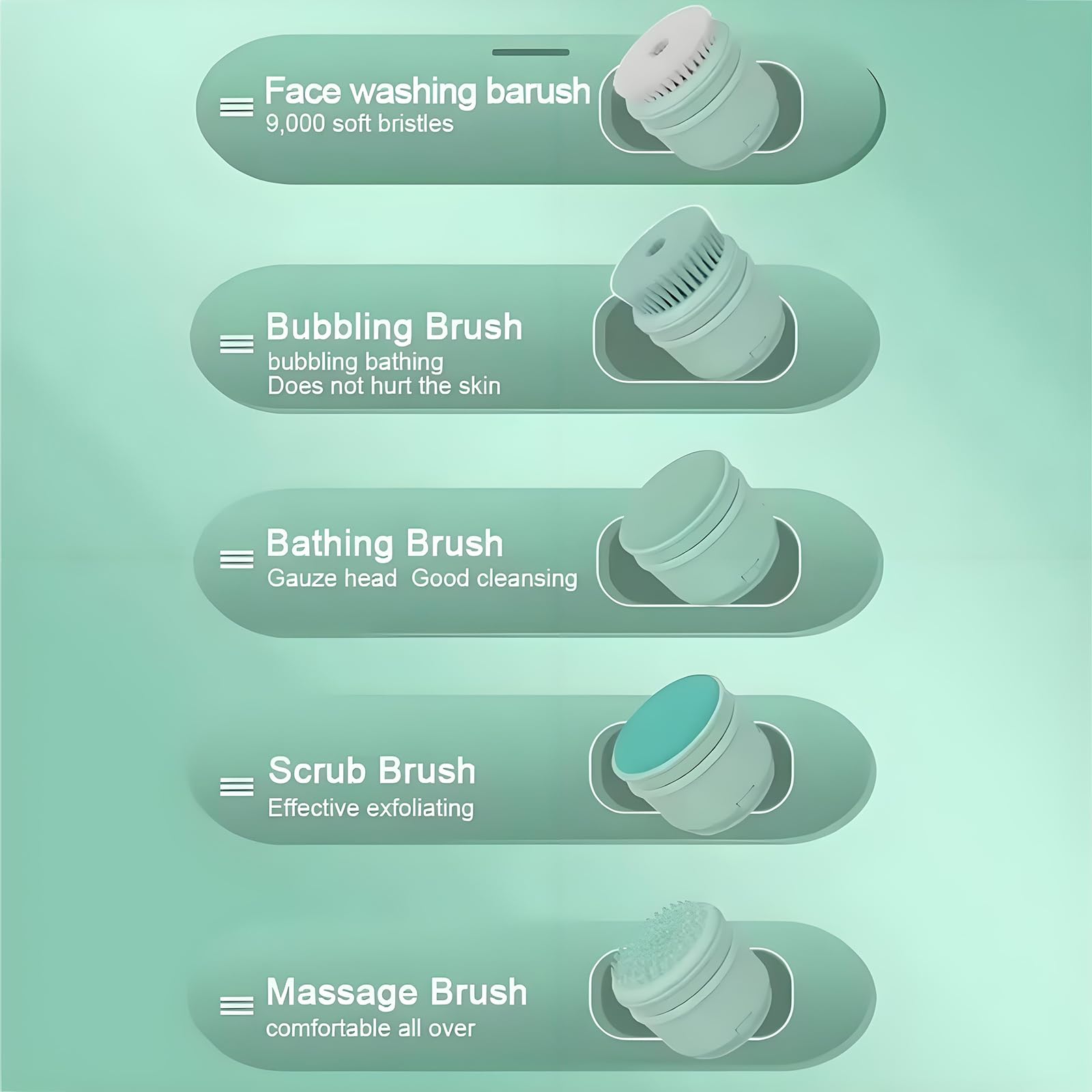 Spazzola da Bagno elettrica a Doppio Manico, Spazzola per Doccia Corpo Ricaricabile con 5 testine, 2 velocità e Impermeabile IPX7, per la Doccia, Massaggio esfoliante a Rotazione Automatica