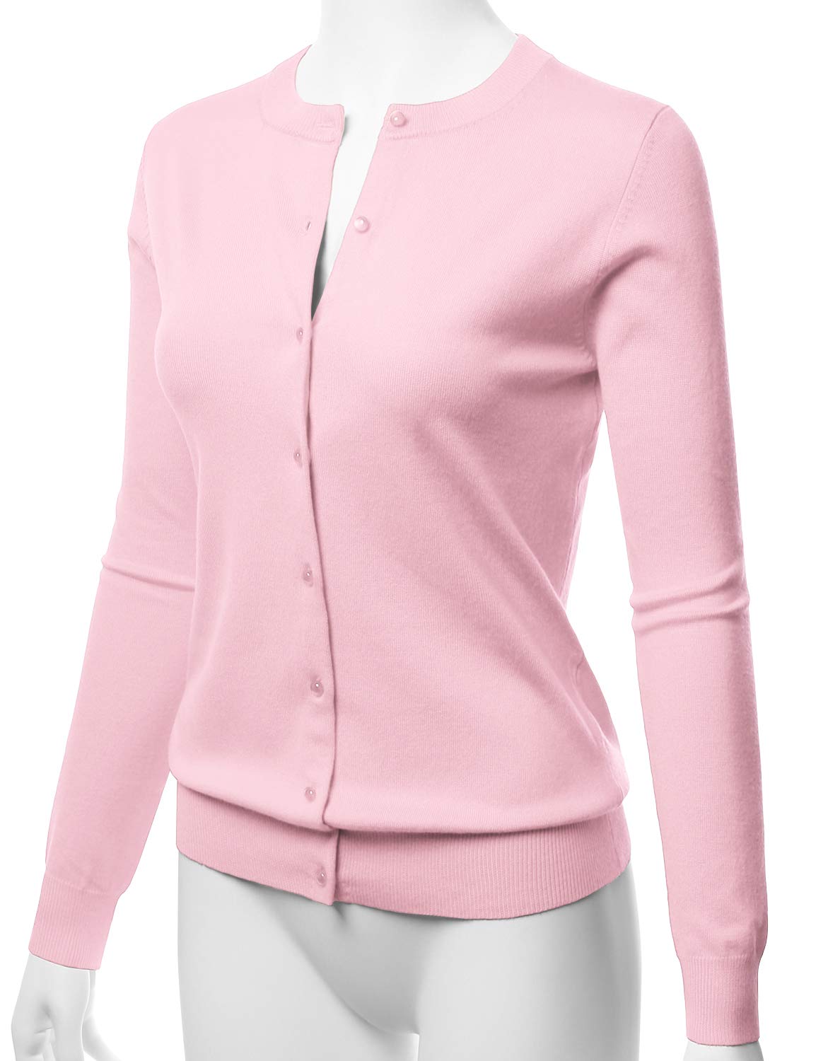 LALABEE Women's Crew Neck Gem Button Long Sleeve Soft Knit Cardigan Sweater