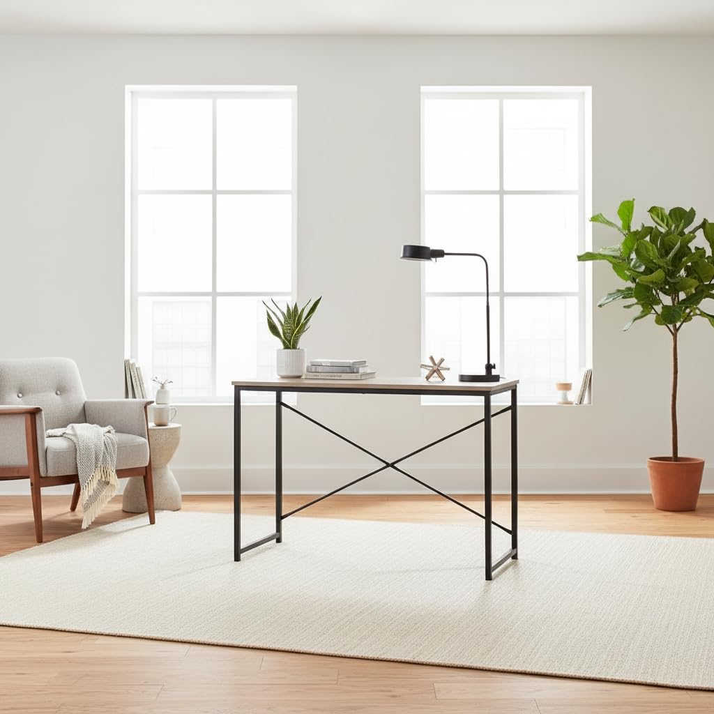 MOBLEKIT | Mesa Auxiliar Metal y Madera Negra 100x40x72 cm, Escritorio Auxiliar con Estructura Negra, Mesa Rectangular para Oficina, Salón o Dormitorio, Mueble Funcional y Estable para Hogar Moderno