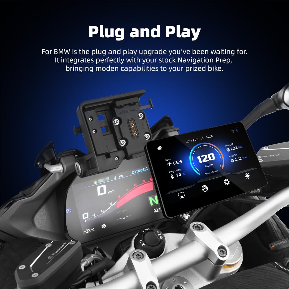 Pantalla de motocicleta de 6,2 pulgadas para BMW R1200GS R1250GS F800 F900 S1000XR, inalámbrico CarPlay y Android Auto (no GPS/sin soporte), compatible con WonderWheel y lector de datos del