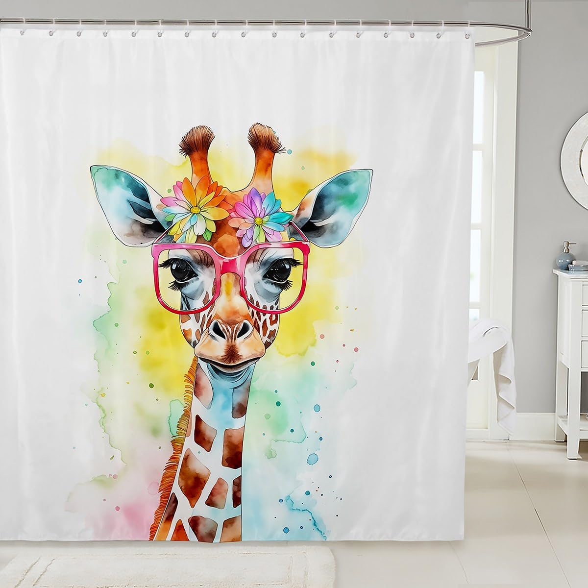 Rideau de douche teinture par nœuds multicolore Manfei en tissu lavable avec 12 œillets