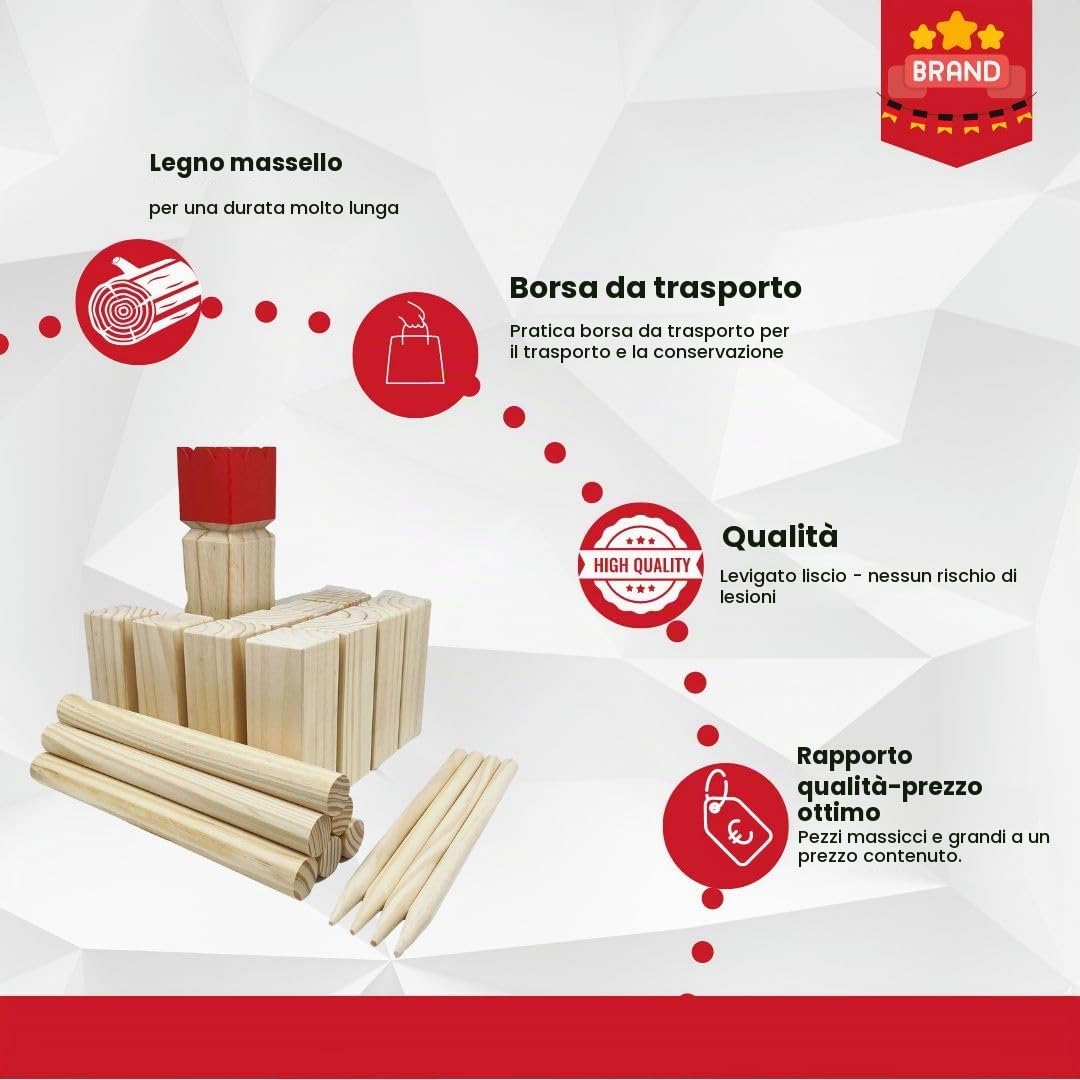 GICO Kubb Gioco Vichinghi: Bello e Duraturo per Bambini e Adulti in Legno di Alta Qualità con Regola e Borsa per Il Transporto 3263