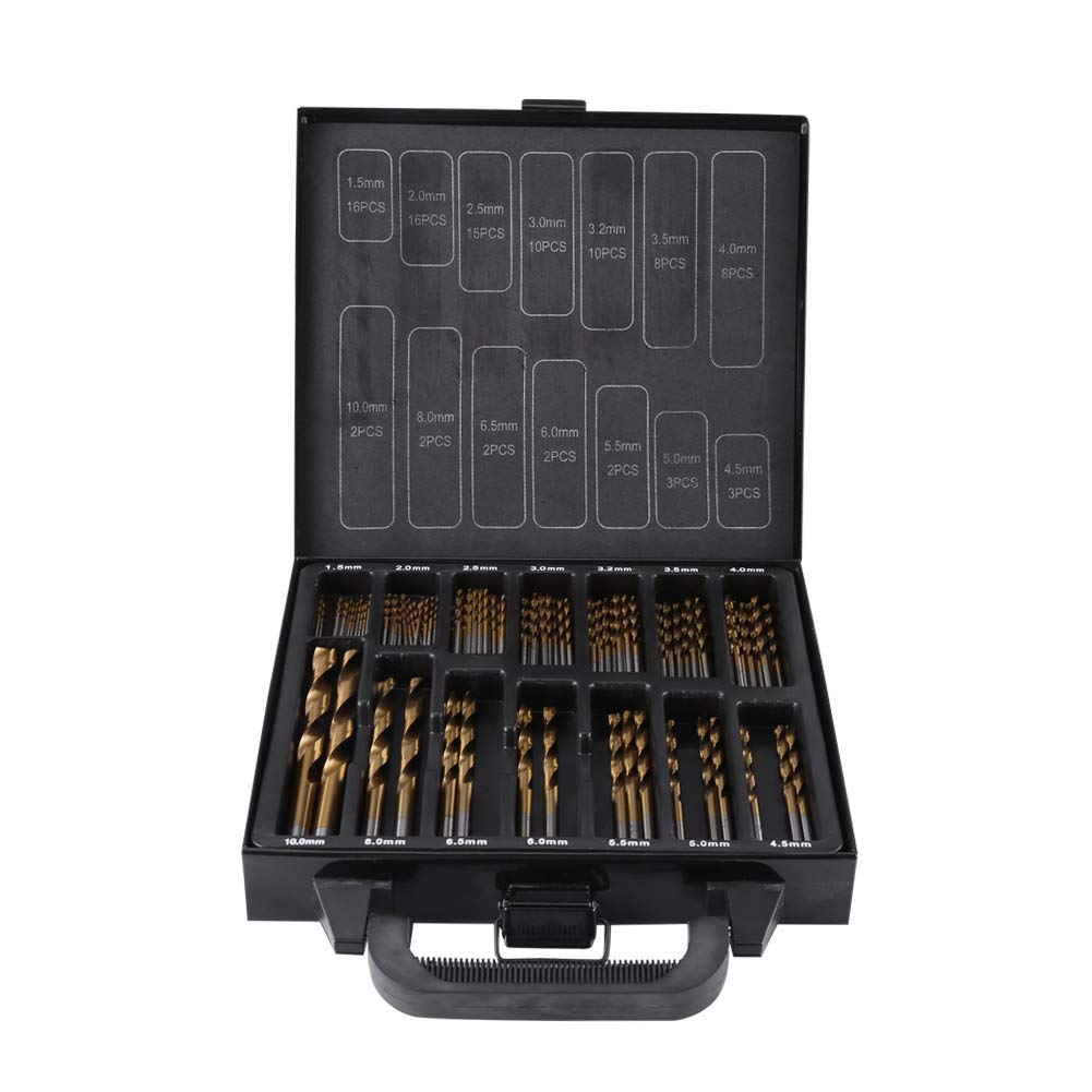 Juego de brocas de 99 piezas, juego de brocas de acero de alta velocidad con revestimiento de titanio de 1,5 mm-10 mm, juego de brocas de metal con caja de herramientas para destornillador inalámbrico