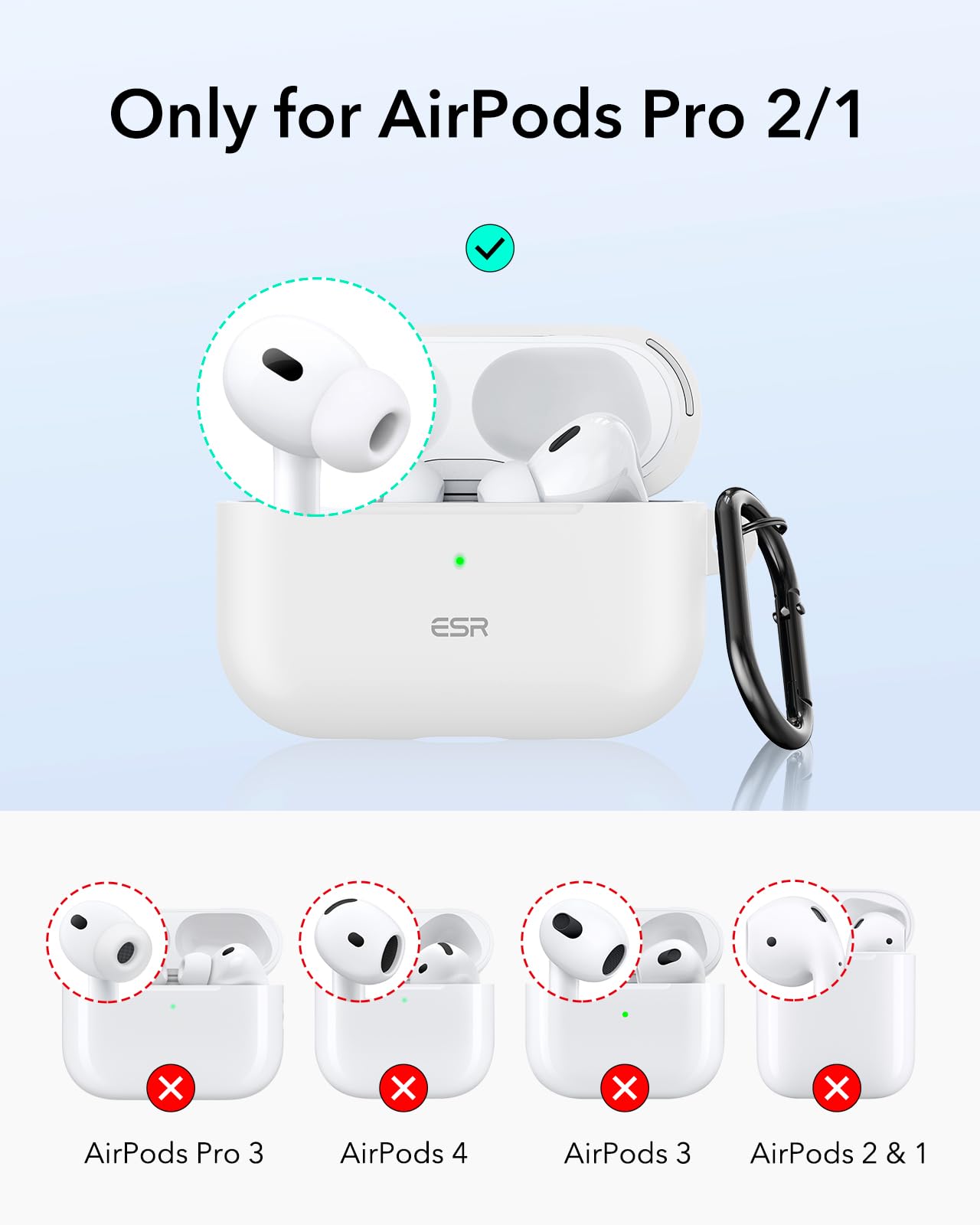 ESR Etui do AirPods Pro (2023/2022/2019, 2. generacji), kompatybilne z AirPods Pro 2. generacji (kabel USB-C/Lightning), magnetyczna pokrywa blokująca, pełna ochrona przed upadkiem, smukłe i lekkie,