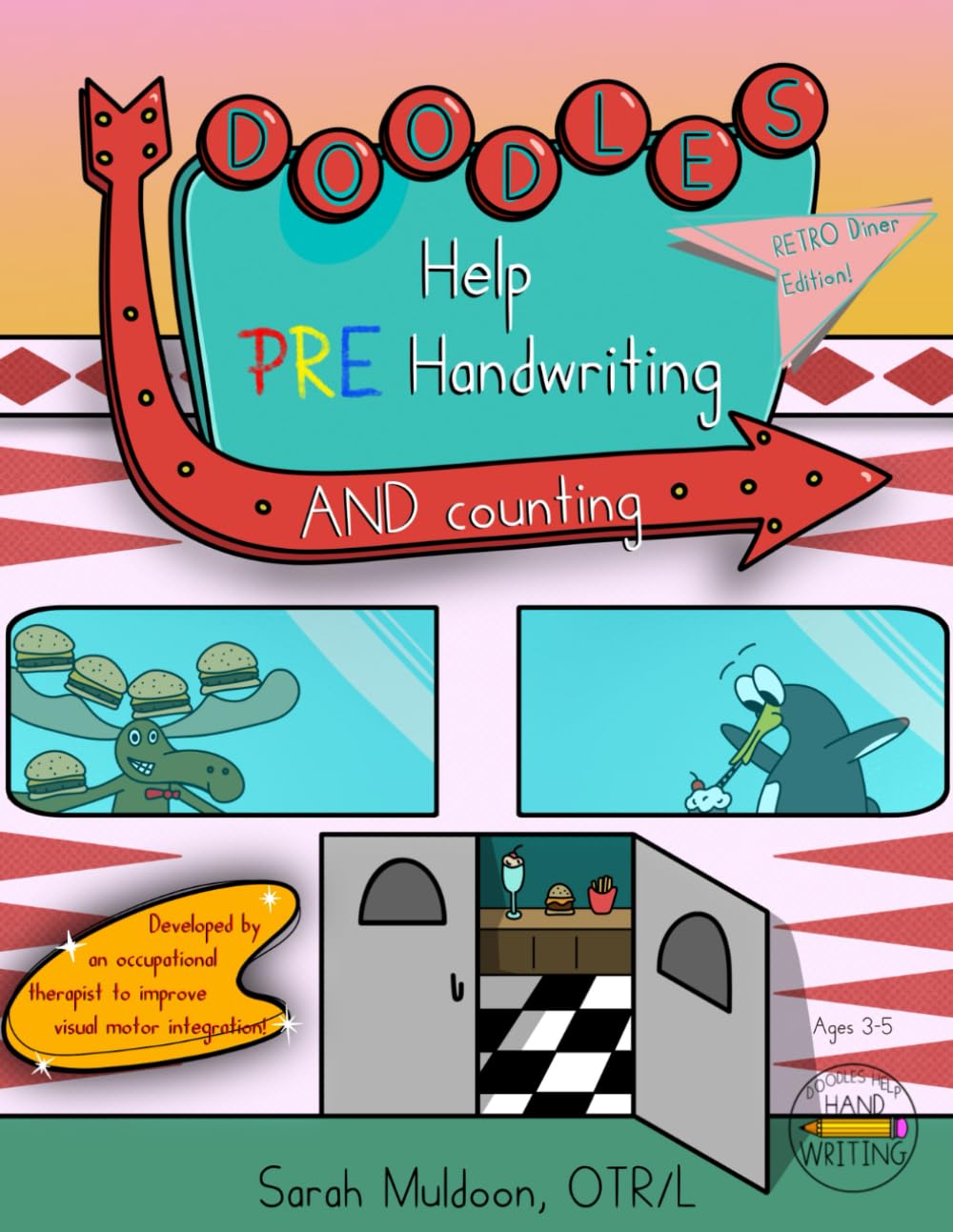 Doodles Help PRE Handwriting and Counting: Retro Diner Edition