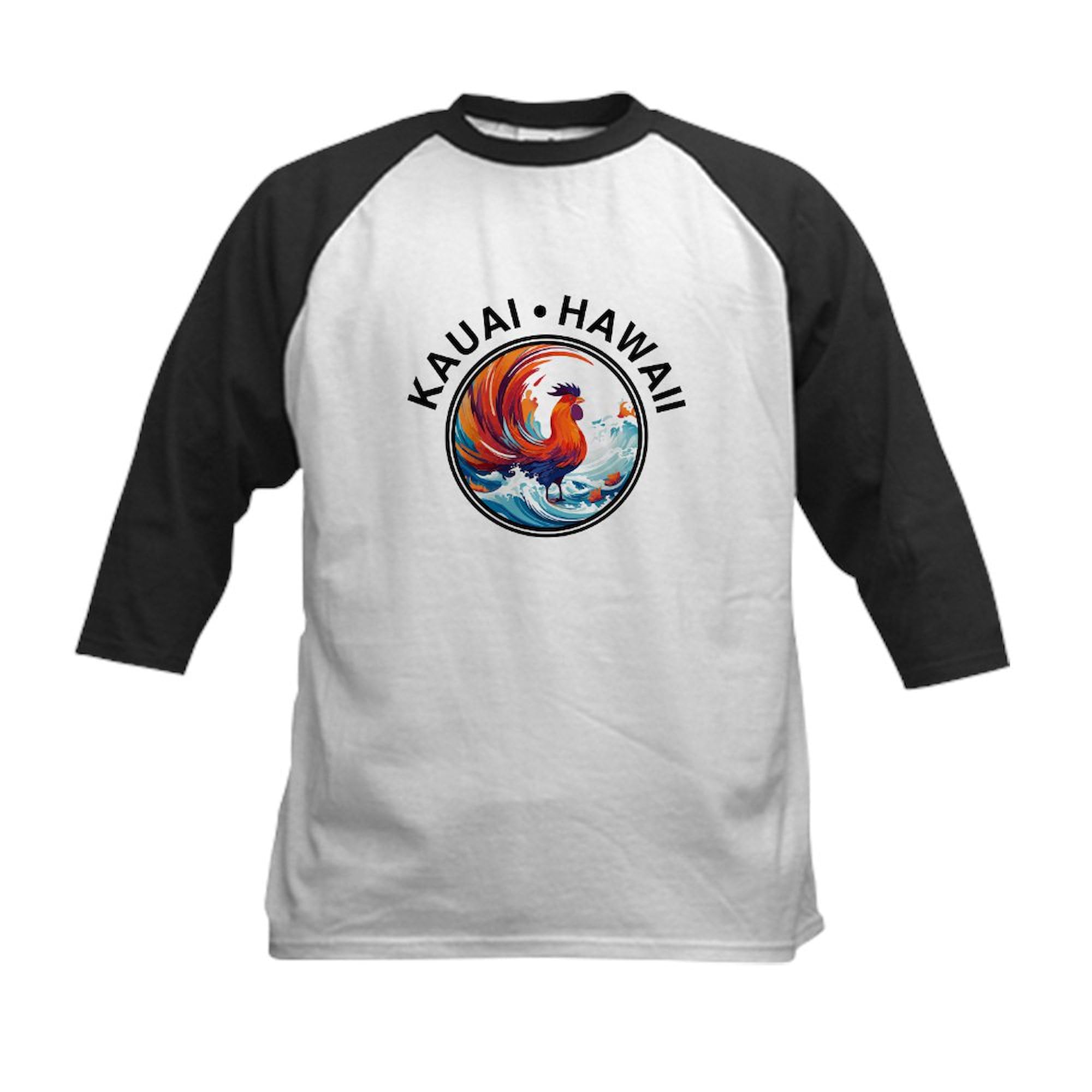 CafePress Kauai Hawaii Rooster (with Black Lettering) Kids Baseball T Shirt Kids Cotton Baseball Jersey, 3/4 Raglan Sleeve Shirt