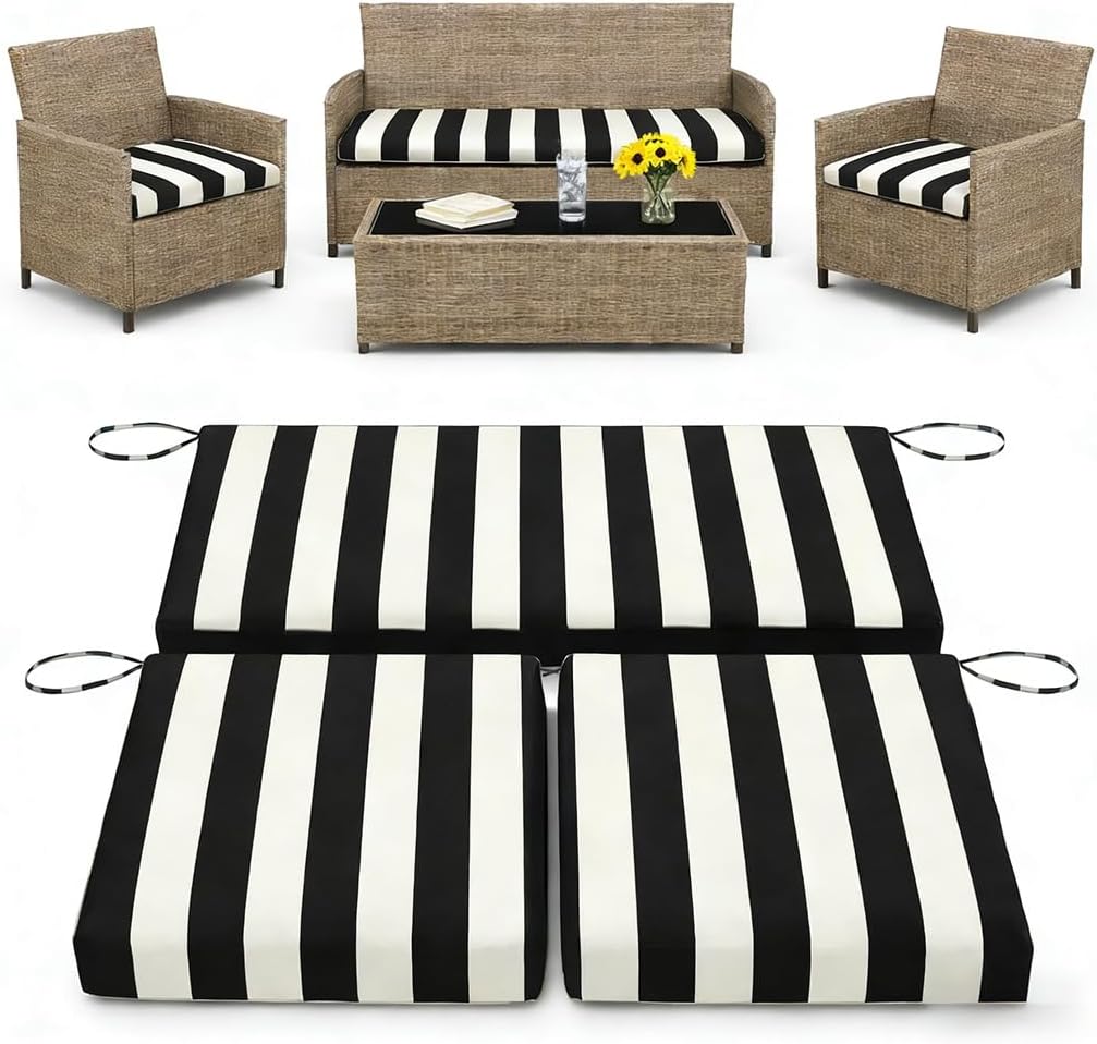 3Pcs Patio Cushion Covers Replacement Outdoor Couch Cushions Covers Waterproof Sofa Slipcovers Set with Zippers, Patio Furniture Protector Cover Only, 36×18×2,18×18×2, Black Stripes