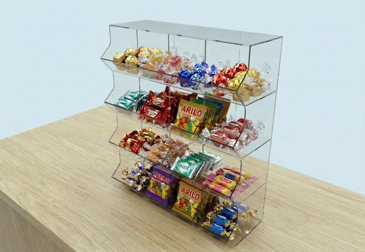Astroplastic Contenitore Espositore Porta Caramelle Confezionate a Cubo Trasparente in Plexiglass (16 Scomparti)