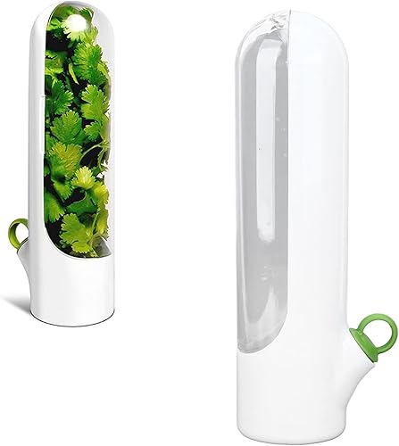 LIANGLIDE Herb Saver Herb Keeper para refrigerador contenedor de almacenamiento de hierbas de vidrio y protector de hierbas juego de tijeras para