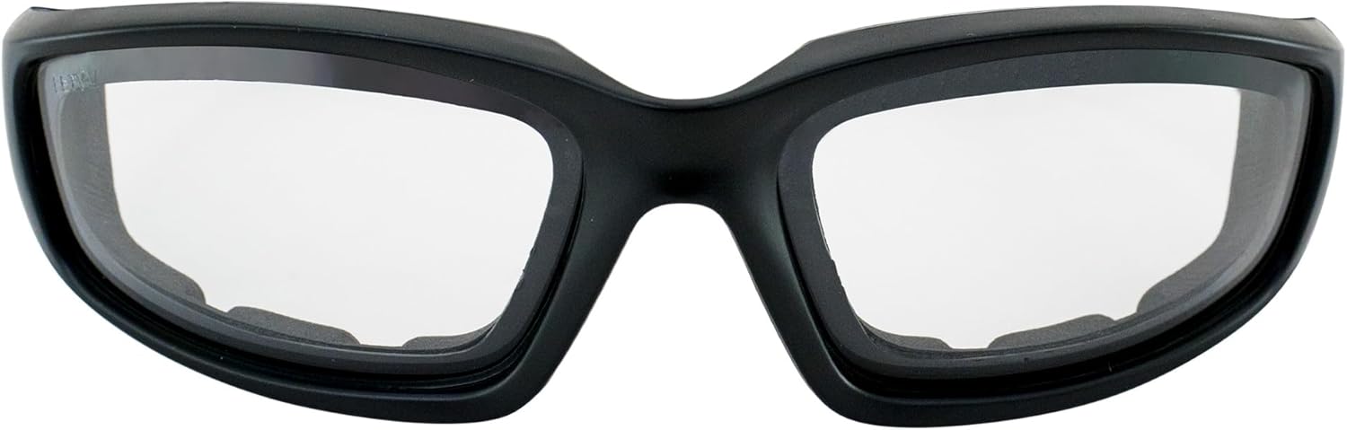 Epoch Eyewear Photochromic Motorcycle Sunglasses Glasses Foam Padded Black Frame w/Clear to Smoke Lens