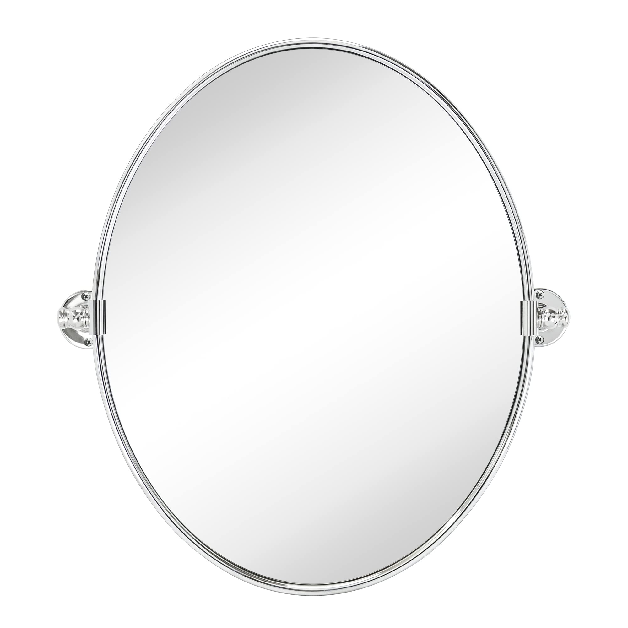 TEHOME Oval Chrome Metal Pivot Bathroom Vanity Mirror Tilting Vanity Mirrors for Wall, Overall 22.99 x 24 inches (Mirrror 19 x 24 inches)