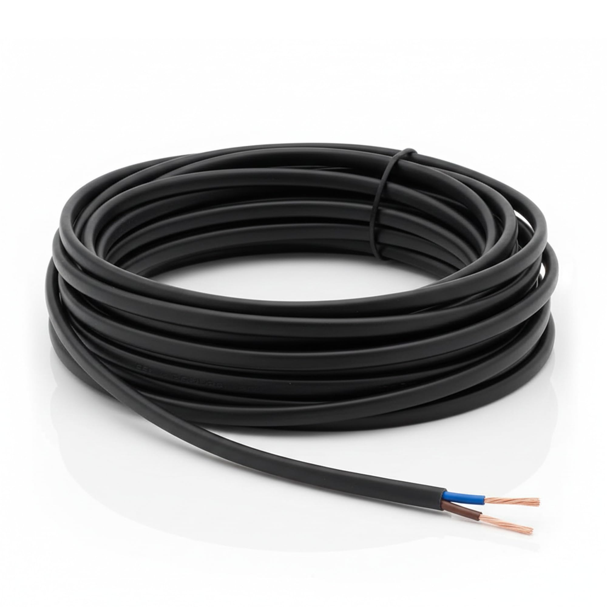 LampStation 2192Y 2 Core 0.75mm 240V Black Flat Flex Cable - PVC Sheathed Electrical Wire for Table Lamps, Pendants & Light Appliances - 3 Amp - BASEC Approved - H03VVH2-F - 20 Metres