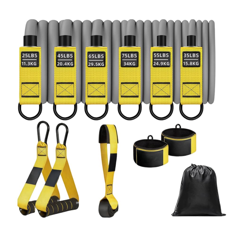 Set de Bandas elásticas de Resistencia, 6 Bandas elásticas de Fitness con Tubo expansor, Banda elástica de Fitness con asa Grande Correa para el Tobillo Anclaje para Puerta Entrenamiento