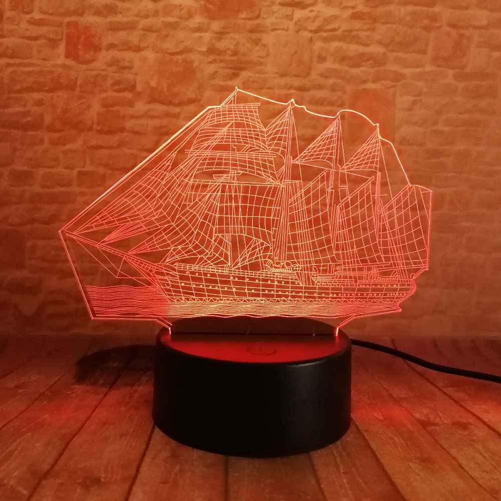 SWTZEQ 3D Luce notturna per bambini Modello di barca a vela Led Illusion Lampada 16 Colori Controllo Tattile con telecomando, per uomini ragazzi Decorazione Da Comodino lampada