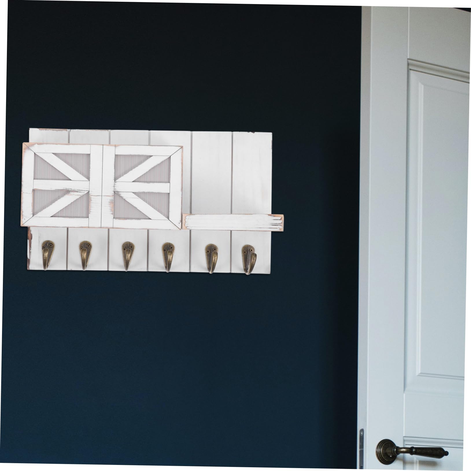 IMIKEYA Portaoggetti da Parete in Legno e Ferro con Ganci per Cappotti e Chiavi, Bianco, Design Europeo Elegante per Ingressi e Piccoli Appartamenti