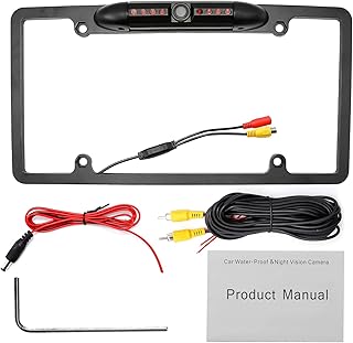 License Plate Backup Camera, Night Vision Rear View Camera with 8 LEDs 170° Viewing Angle, Waterproof Backup Rear Camera for Cars, Universal Reversing Assist Security