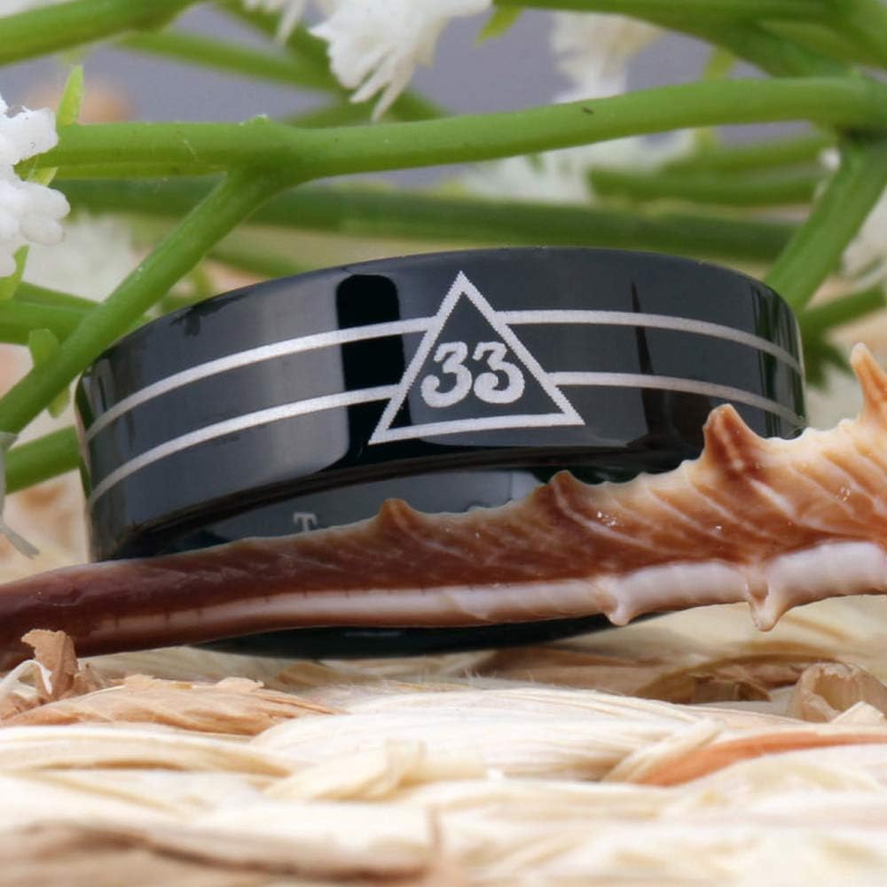 CLOUD DANCER 8mm Width 33rd Degree Masonic Band Rings | Degree Rings | Tungsten Carbide Rings -Free Engraving Inside