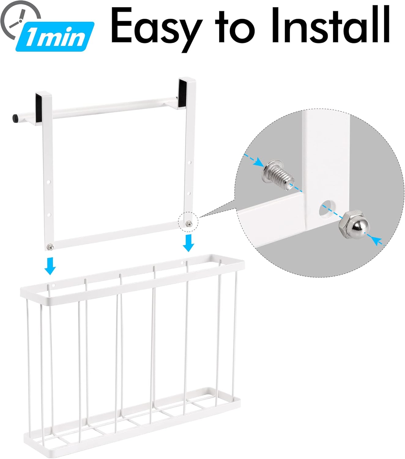 KES Cabinet Door Organizer with Towel Bar, Cutting Board Organizer for Kitchen, Over the Cabinet Door Organizer, White, KUR520-WH - Image 6