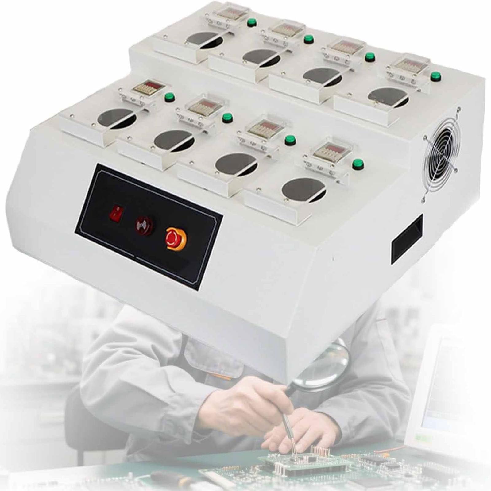 Caja de recalentamiento inteligente for pasta de soldadura con bloqueo temporizado y alarma, máquina descongeladora de pegamento rojo SMT multiestación, control independiente(8holes)