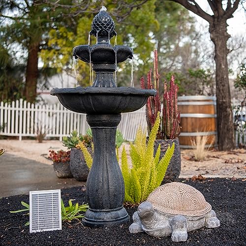 Xbrand FT2479 44 Inch Tall Black Fiberglass/Resin 2-Tiered Solar Water Fountain W/Solar Panel And Auto-Shut Off Pump thumb #7