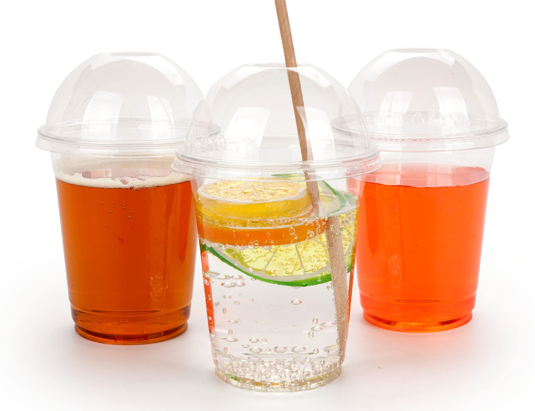 Golden Apple Cup series, 12oz-50sets Clear Plastic cups with Dome lids with hole (50cups+50lids)