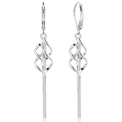 Silver Tassel Earrings for Women, French Style Hypoallergenic Leverback Earrings Dangle Trendy for Prom Party Winter
